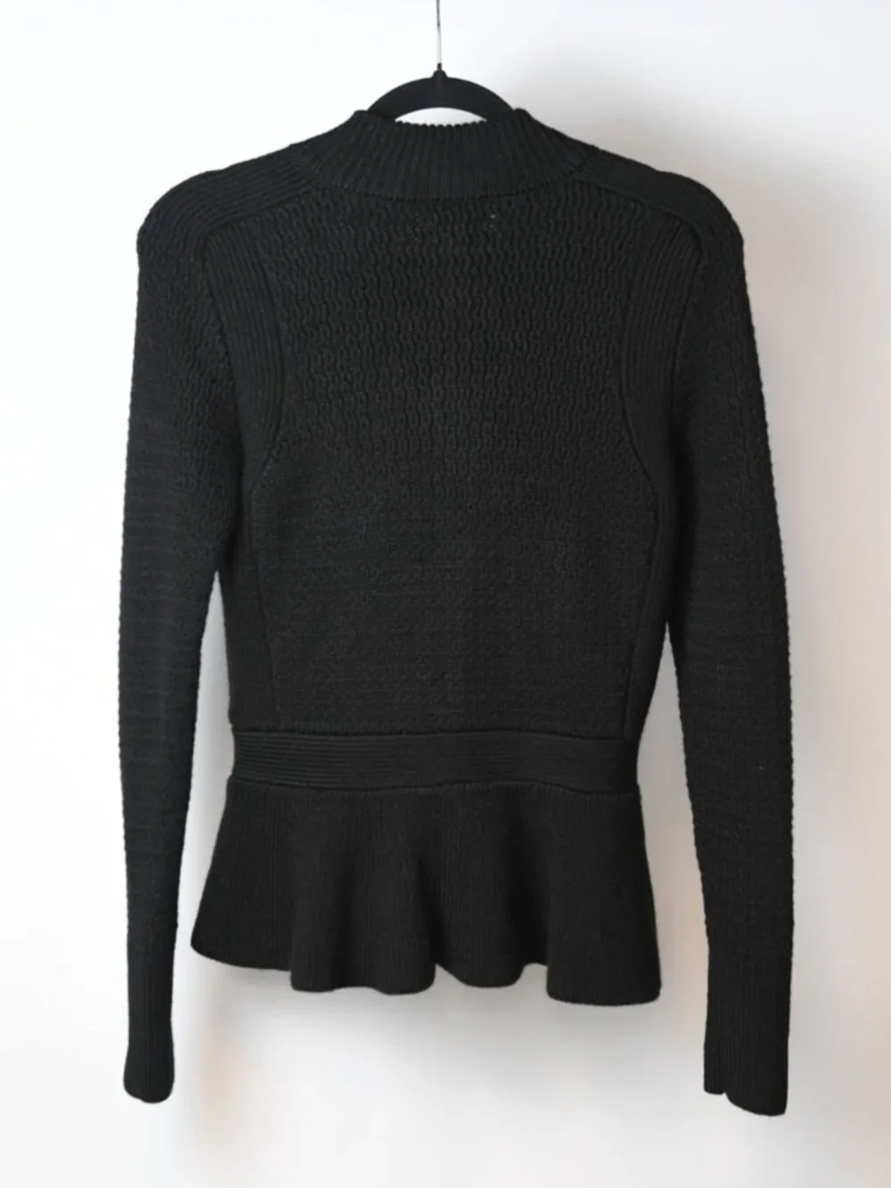 Ann Taylor Size Small Black Zip Back Peplum Hem Knit Sweater - Picture 7 of 12